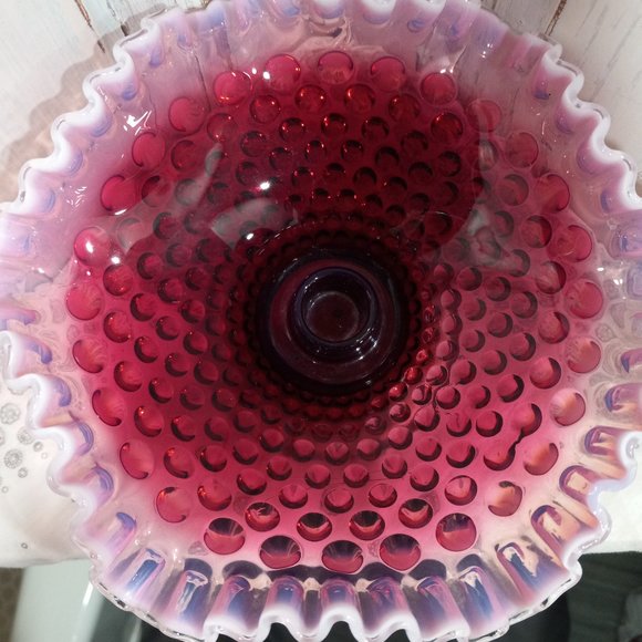 Fenton Plum Opalescent Hobnail Candlestick Holding Bowl - Picture 3 of 10